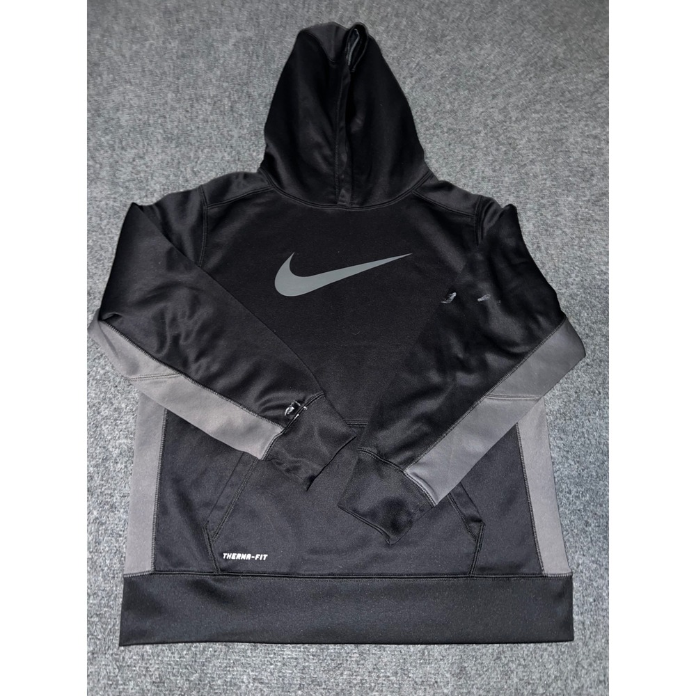 Nike Therma-FIT Kids XL Hoodie Black Grey Pullover Sweatshirt